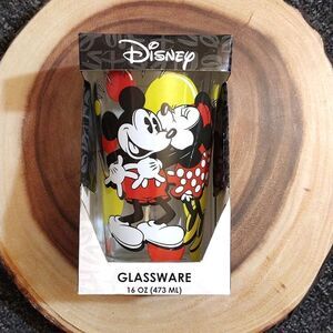 Disney Mickey Minnie Mouse Kiss Print 16oz Pint Glass Tumbler NWT